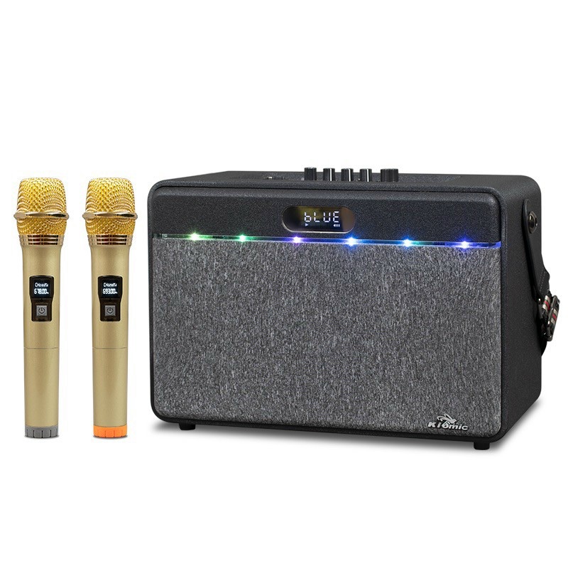 Loa bluetooth karaoke Kiomic K618 - Tặng kèm 2 micro không dây - Chỉnh bass treble echo dễ dàng
