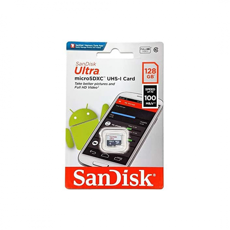 Thẻ nhớ SanDisk Ultra microSDXC, SQUNS 128GB, C10, UHS-1, 100MB/s R, 4x6, SDSQUNR-128G-GN6MN