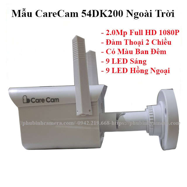 CARECAM PRO wifi ngoài trời 54DK200 2.0MP Full HD 1080P, XEM ĐÊM CÓ MÀU - PHÁT HIỆN CHUYỂN ĐỘNG - ĐÀM THOẠI 2 CHIỀU