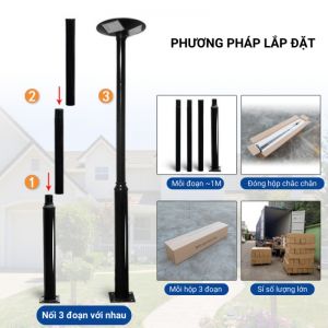 Trụ đèn tháo ráp đa năng - Dùng cho đèn năng lượng mặt trời, kim loại phủ sơn tĩnh điện [3m/4m/5m]